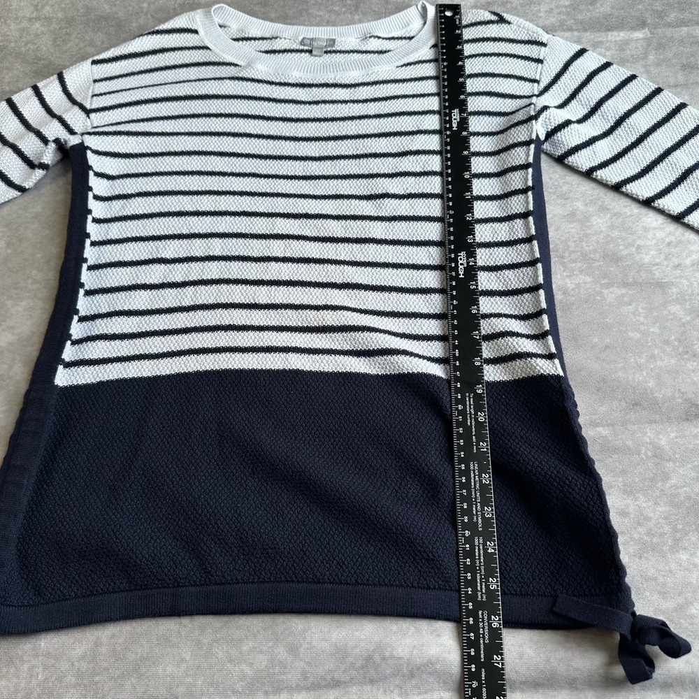 T by Talbots Sweater Womens XS Blue White Striped Colorblock Knit Pullover - Picture 5 of 11